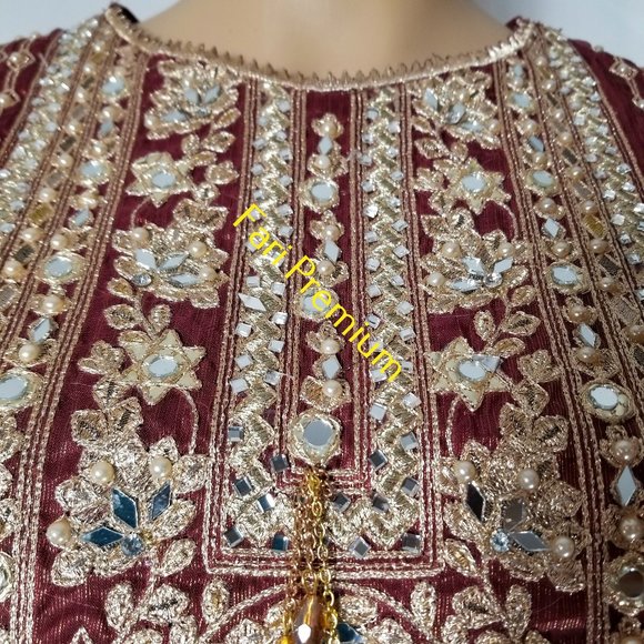 Pakistani Branded Fancy Embroidered Shaded Masuri 3-Piece Shalwar Kameez Orange - Picture 11 of 17